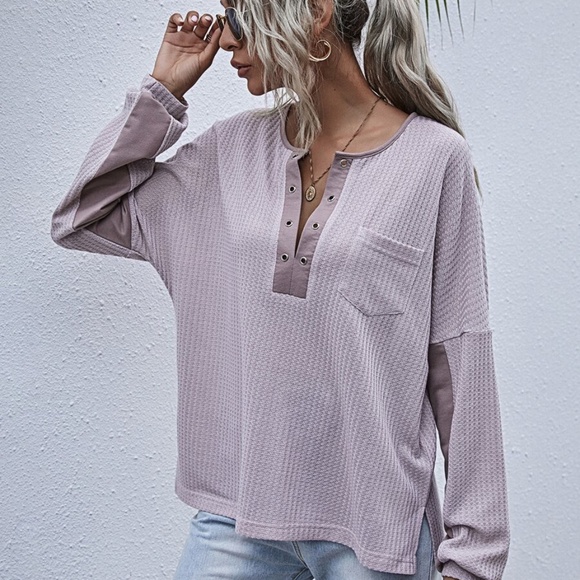 Lavender pocket oversized knit waffle top - Picture 7 of 15